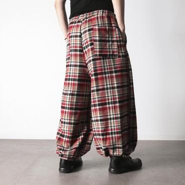 P-482 RED Check Tucked Hem Wide Easy Pants No.21