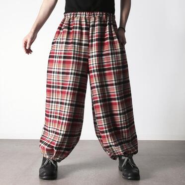 P-482 RED Check Tucked Hem Wide Easy Pants No.22