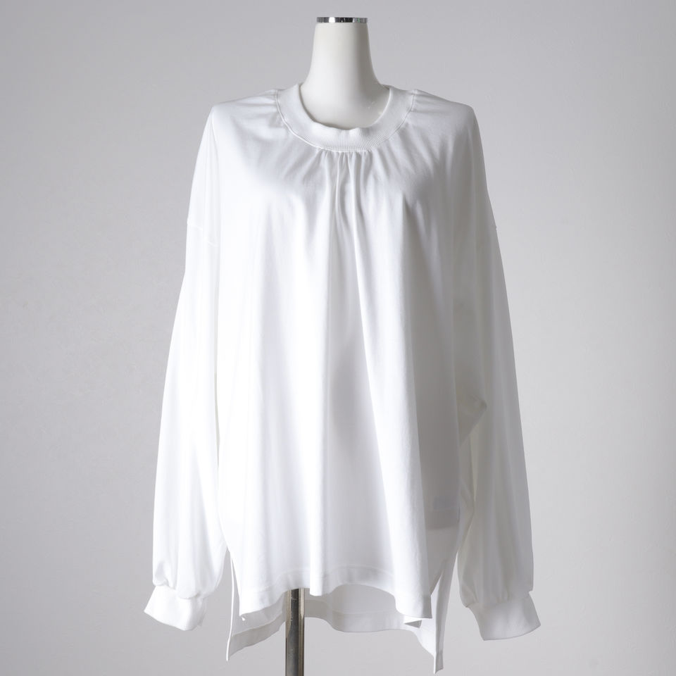 MIDIUMISOLID neck gather point long wide T　WHITE