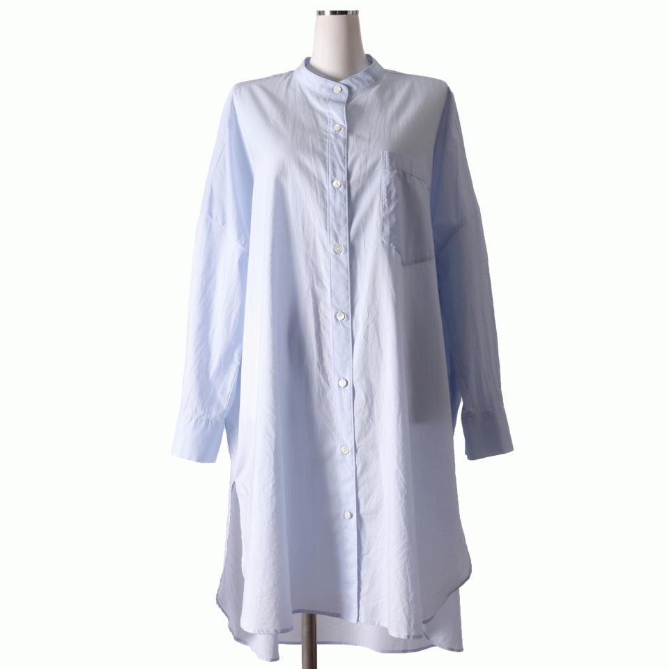 stand collar long shirt　L.BLUE