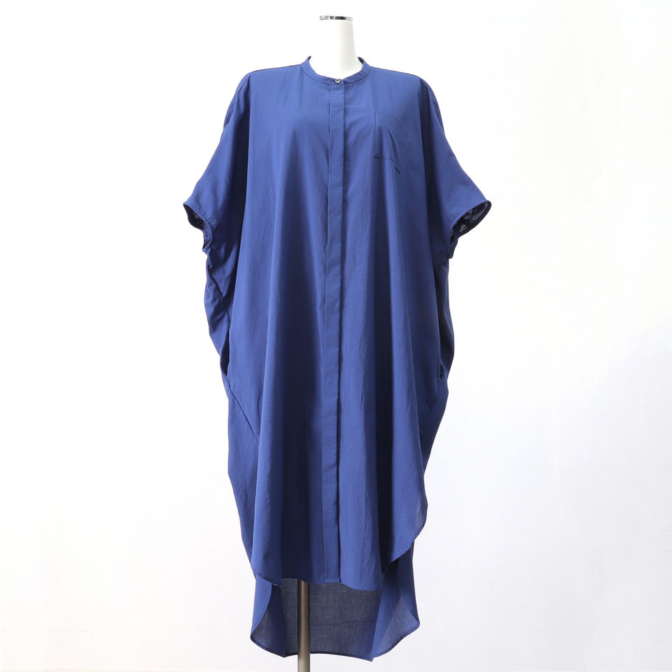 band collar back gather shirt OP　BLUE