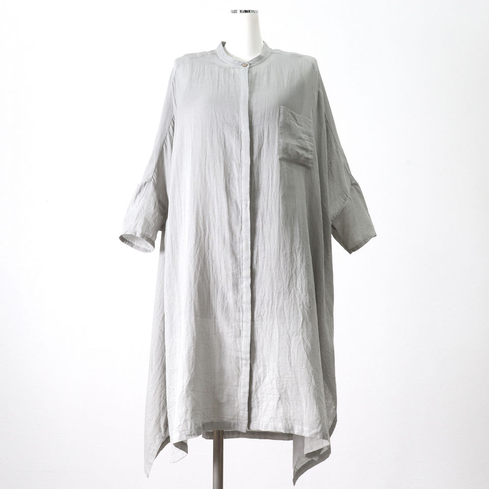 gauze band collar wide shirt　L.GRAY