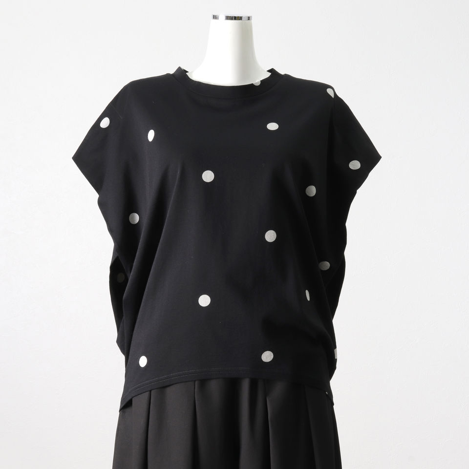 dot print crew neck N/S　BLACK