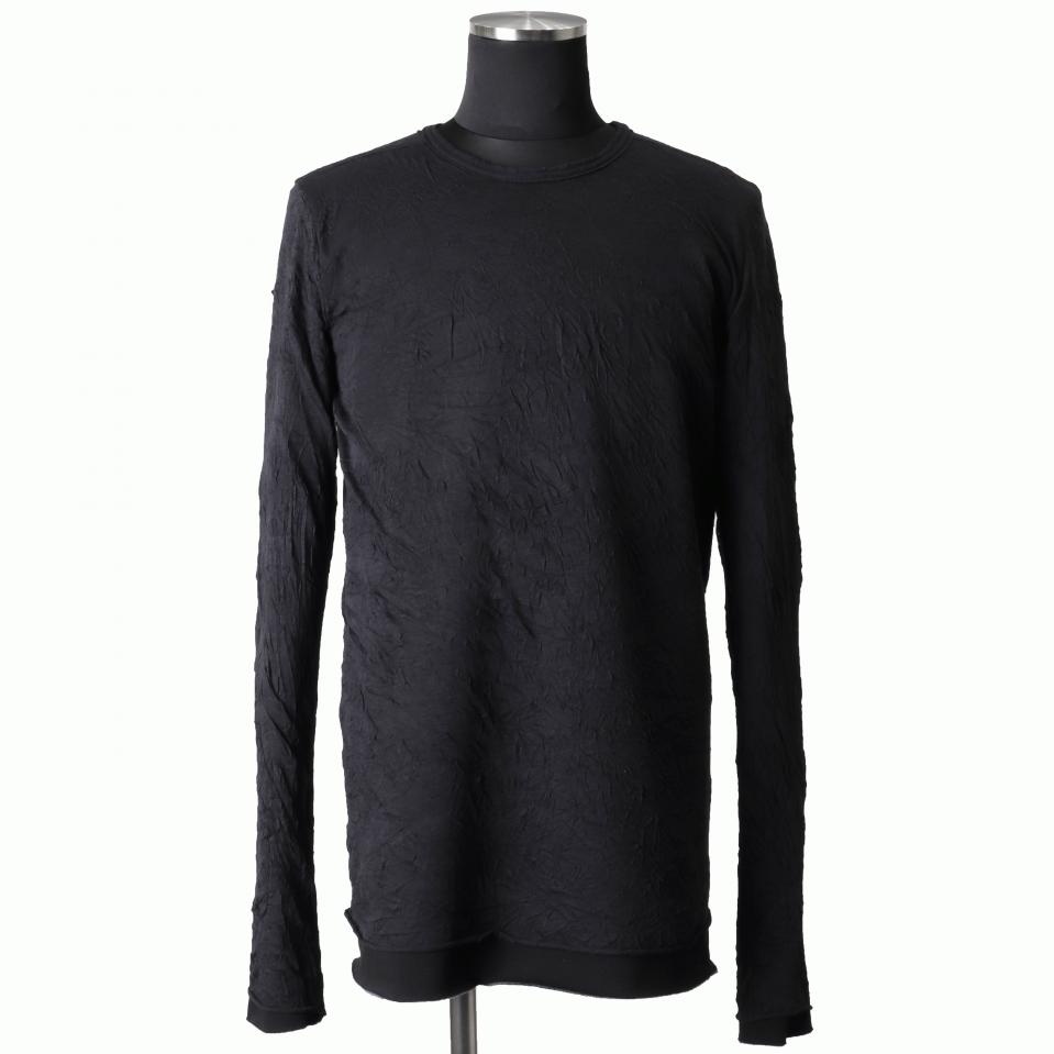 Gauze Washer Crew Neck Layered Bomber Heat Top　BLACK