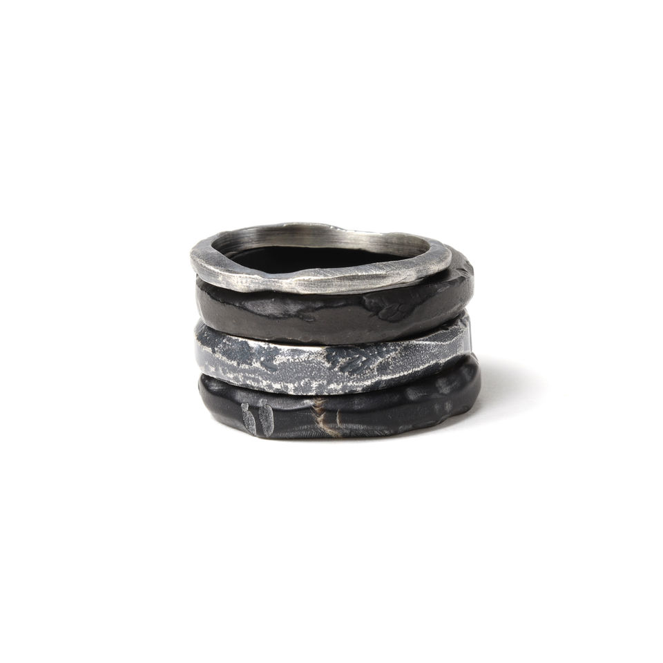 SILVER BRASS HORN RING SET　BLACK