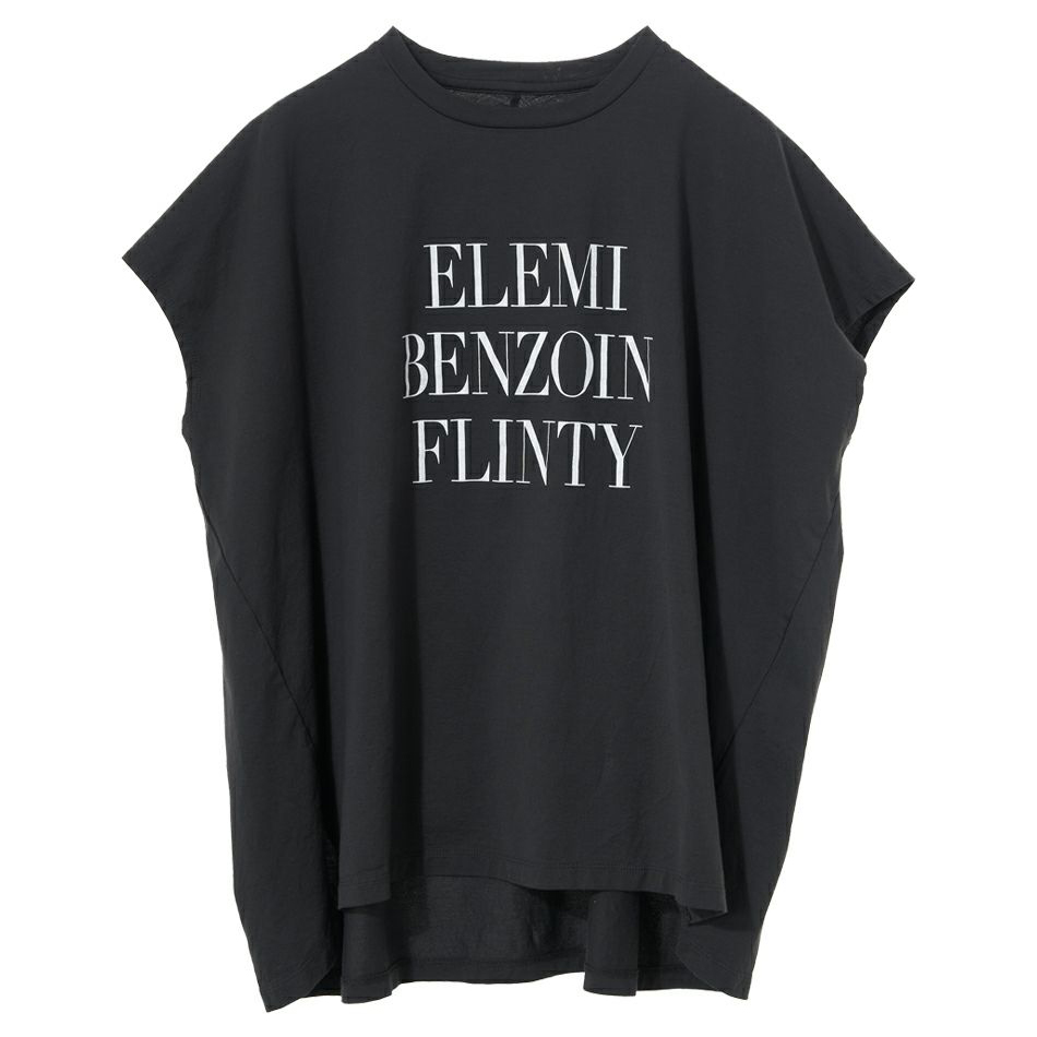 "ELEMI BENZOIN FLINTY"ロゴプリントフレンチスリーブT-shirt　CHARCOAL