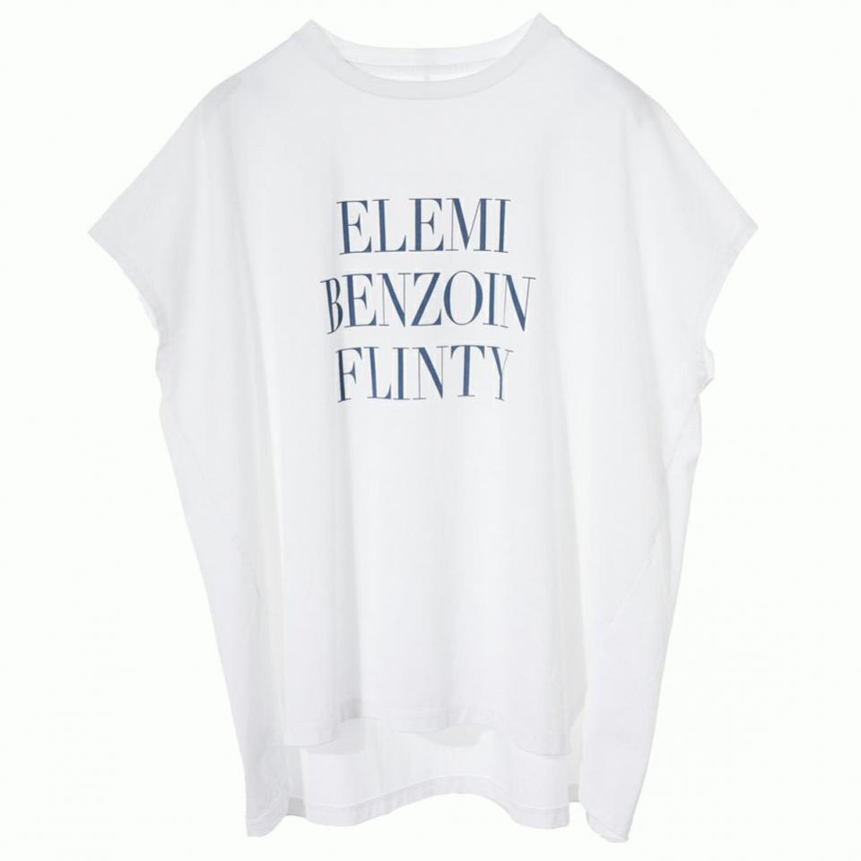 "ELEMI BENZOIN FLINTY"ロゴプリントフレンチスリーブT-shirt　WHITE