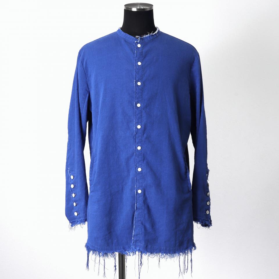 ストレッチリネン平織 ロングシャツジャケット　ROYAL BLUE×WHITE