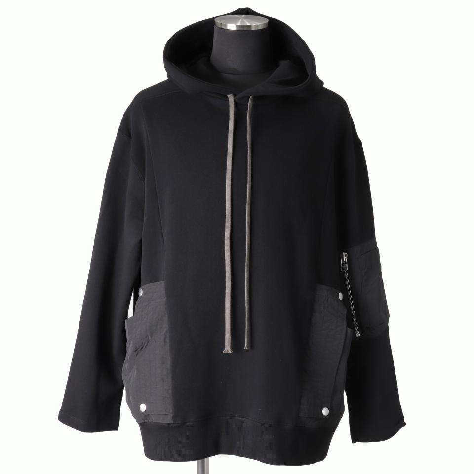 Nylon Combi Sweat Hoodie　BLACK