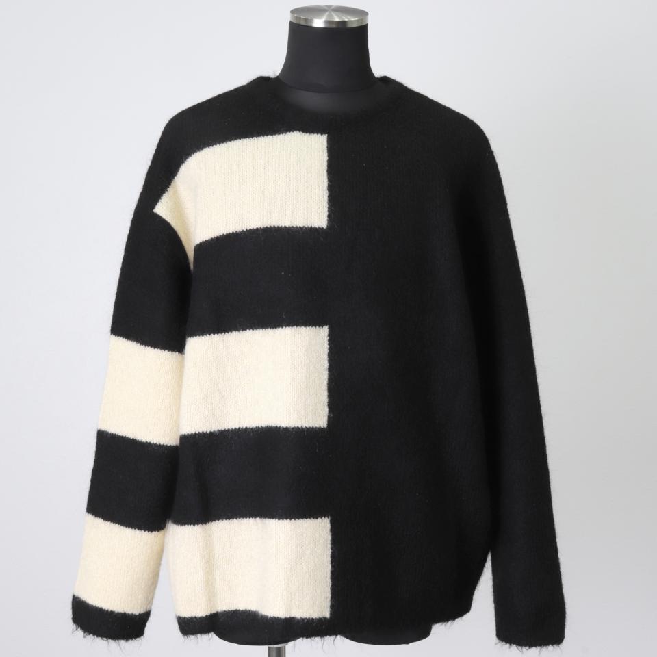 Striped Combi Knit Top　BK×IV