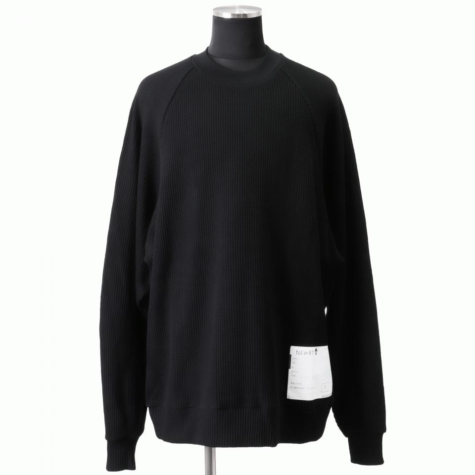 Waffle Dolman Long Pullover　BLACK