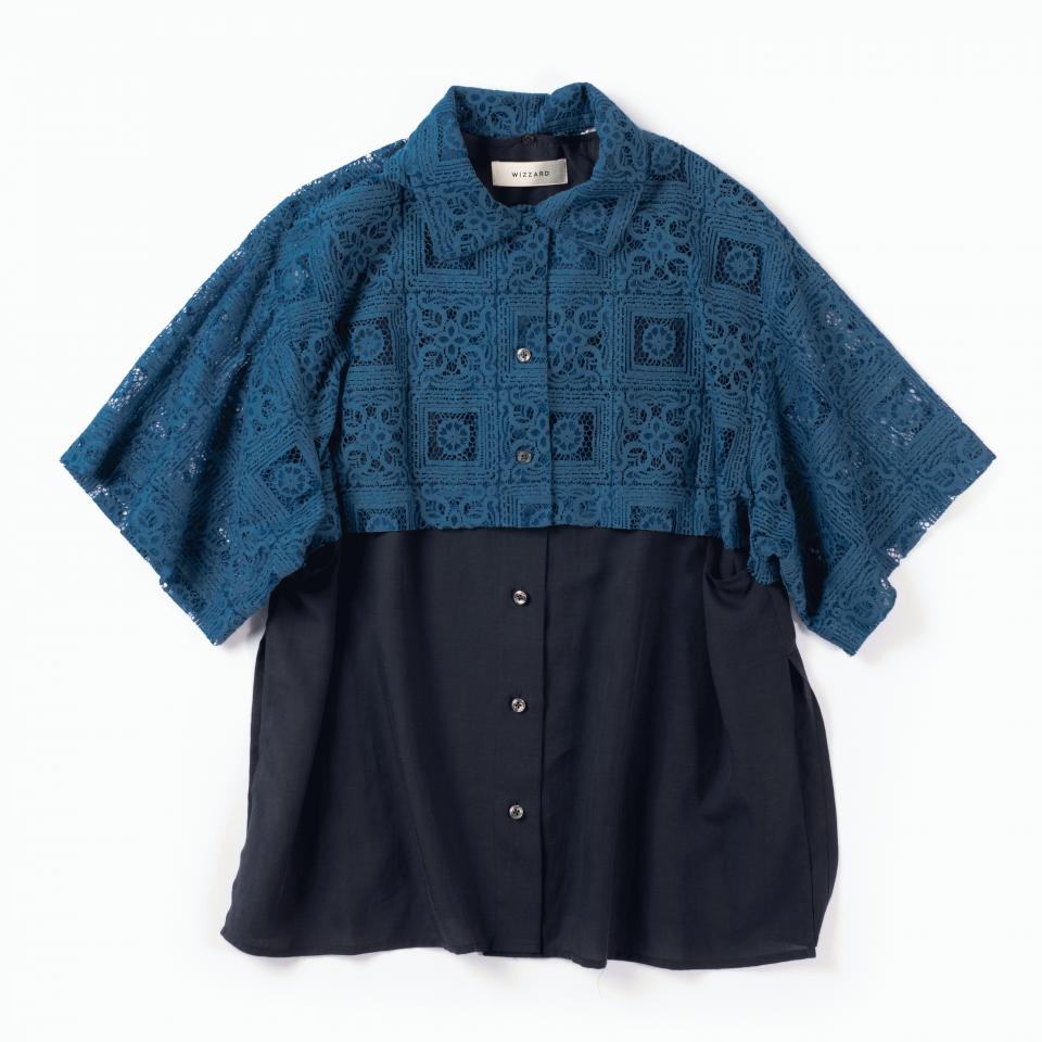 LAYERED LACE SHIRT　BLUE×NAVY