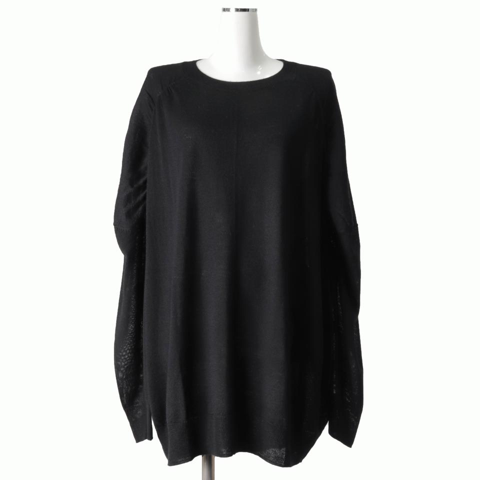 crew neck gather shoulder tunic　BLACK