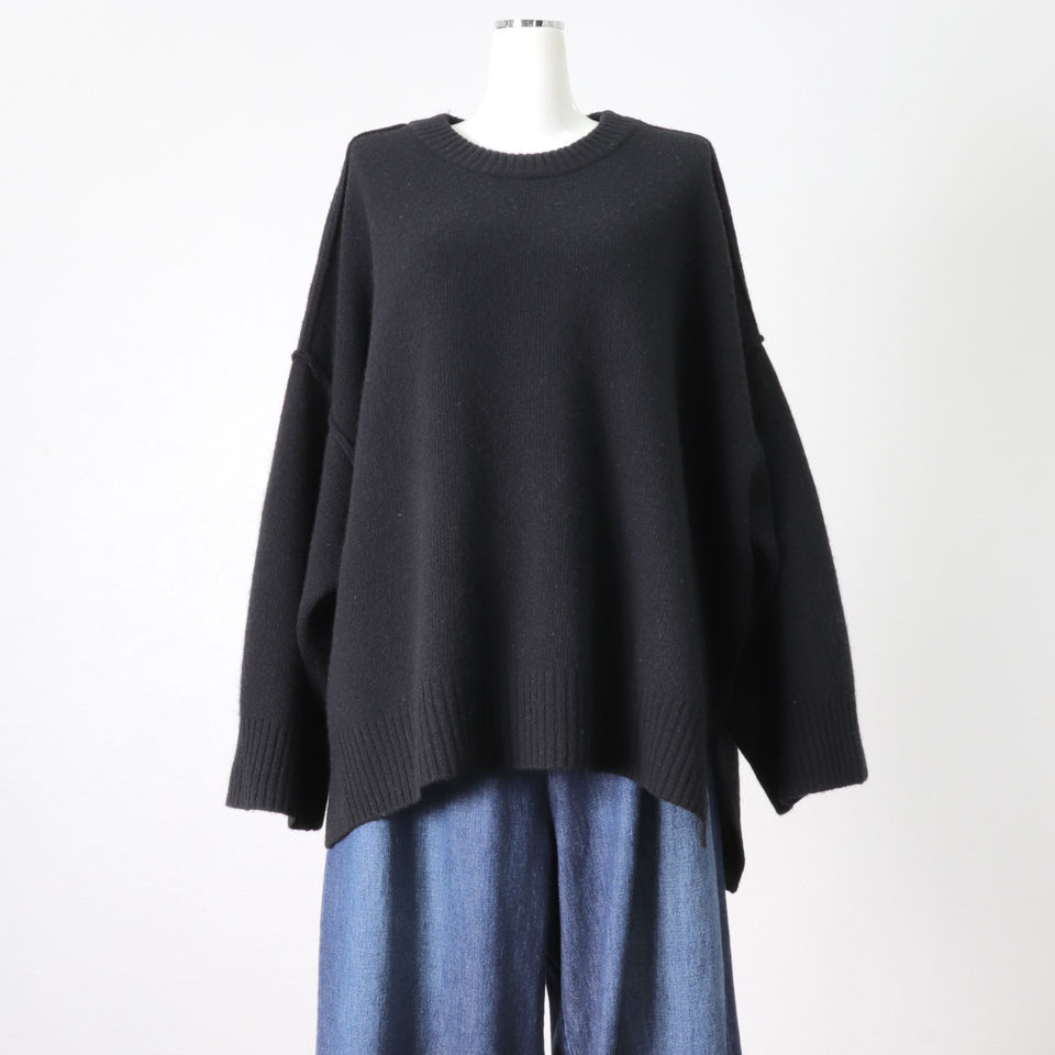 crew neck knit wide PO　BLACK