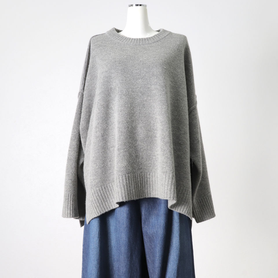 crew neck knit wide PO　GRAY