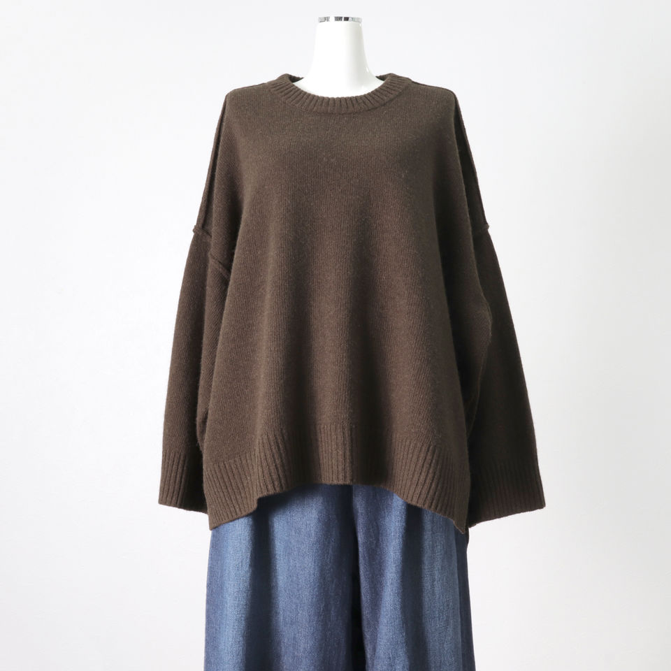 crew neck knit wide PO　D.BROWN