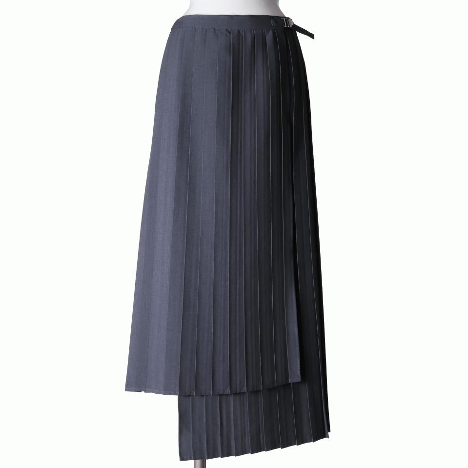 MIDIUMISOLID for Ladies プリーツアシンメトリーラップスカート　CHARCOAL GRAY