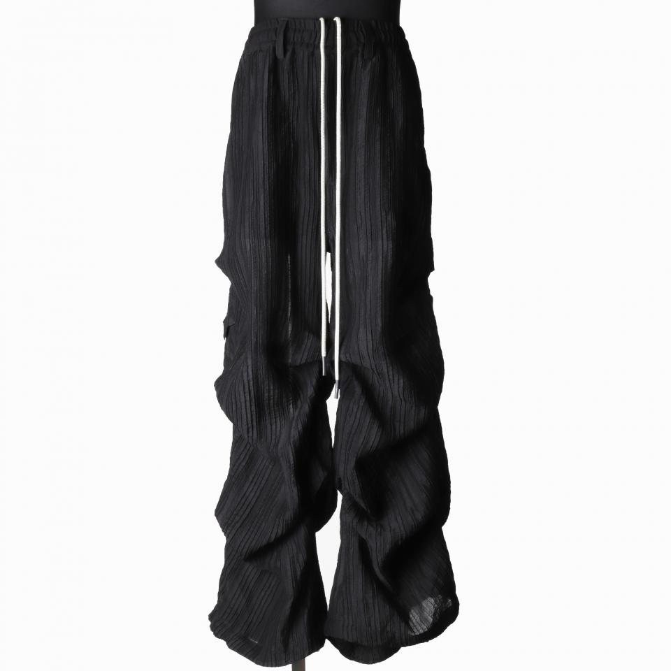 Sheer Yo-Ryu Tuck Baggy Pants　BLACK