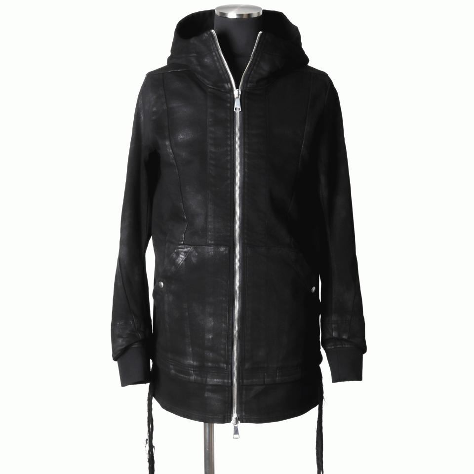 Coated Hoodie Denim Jacket　BLACK