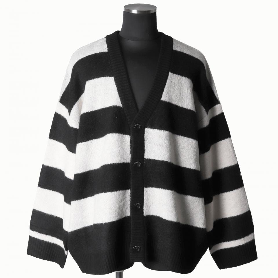 Stripes Combi Knit Cardigan　BK×IV×GY