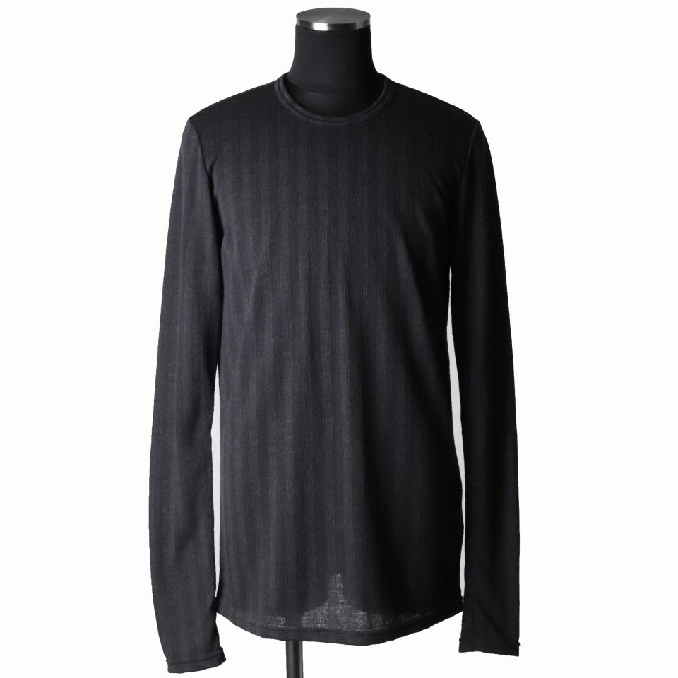 Lacy Jacquard Stripe Crew Neck Top　D.GREY