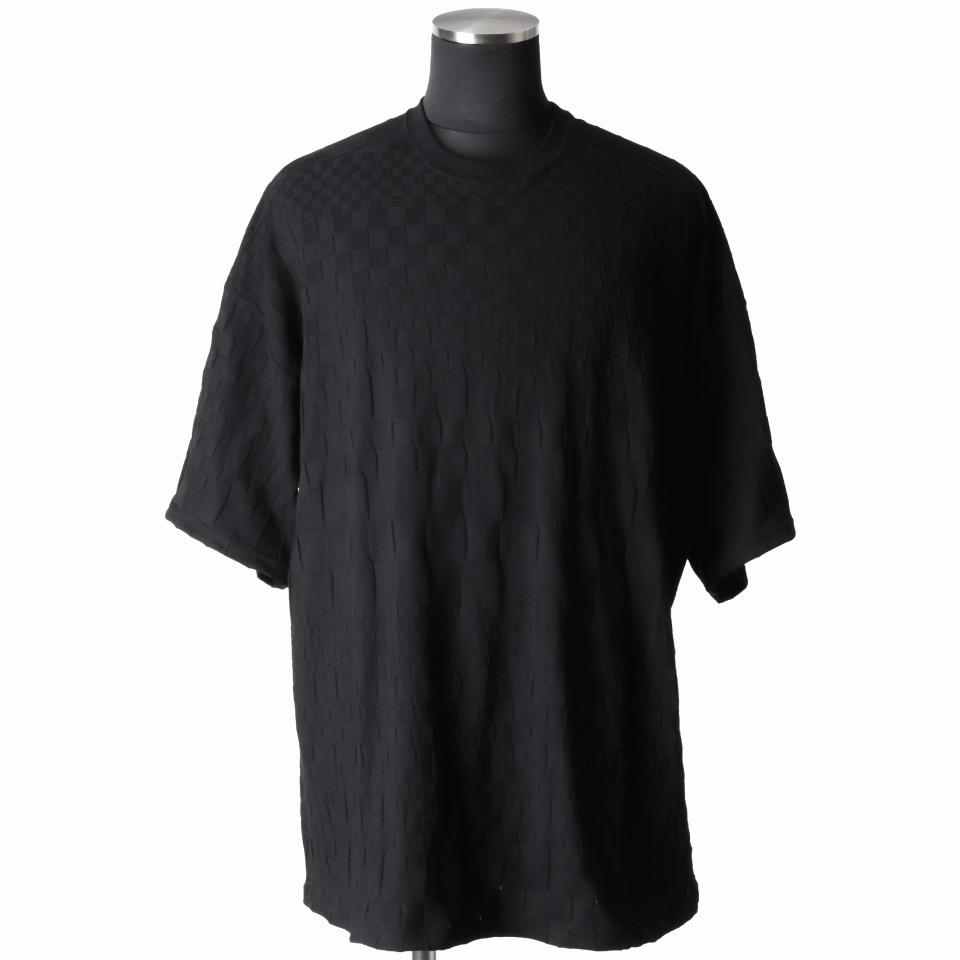 Gradient Plaid Pattern Jumbo Tee　BLACK