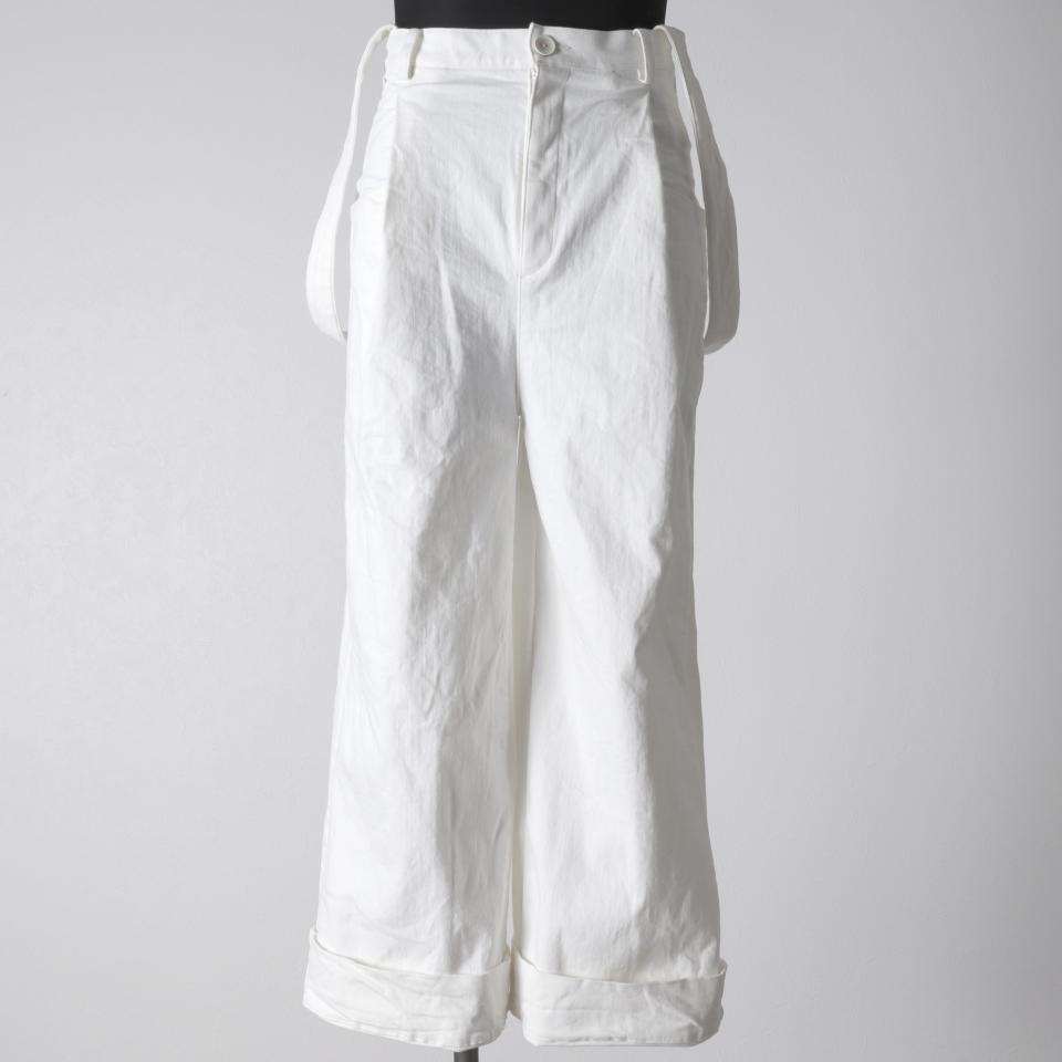 ストレッチデニム サスペンダー付きワイドパンツ　WHITE